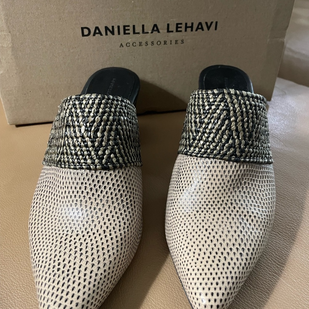 Tan & Brown leather & Woven Mules
